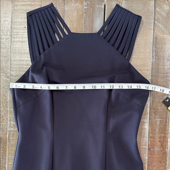 NWT Antonio Melani Navy Blue Caged Neckline Sleeveless Sheath Dress Size 6 - Picture 3 of 10